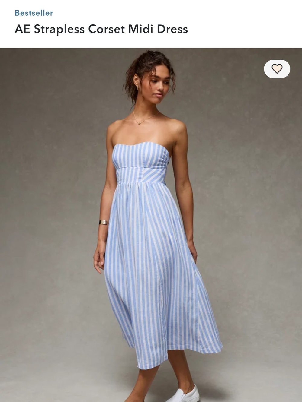 American Eagle Outfitters Strapless Corset Midi Dress in Blue and White Stripe